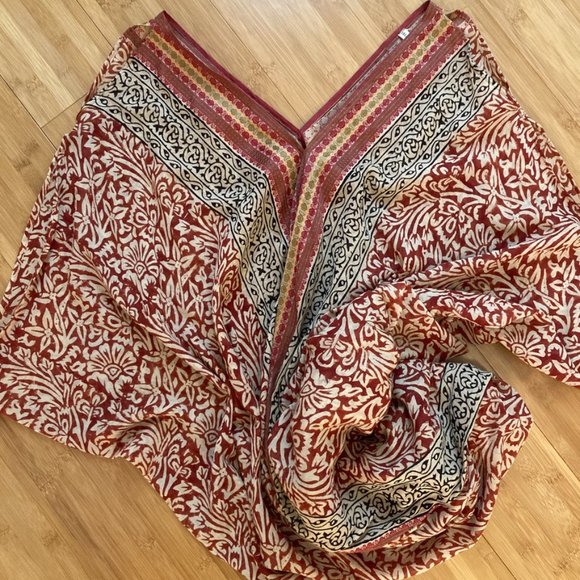 Block Print Caftan Size Free Rust, Tan & Black - Picture 13 of 15